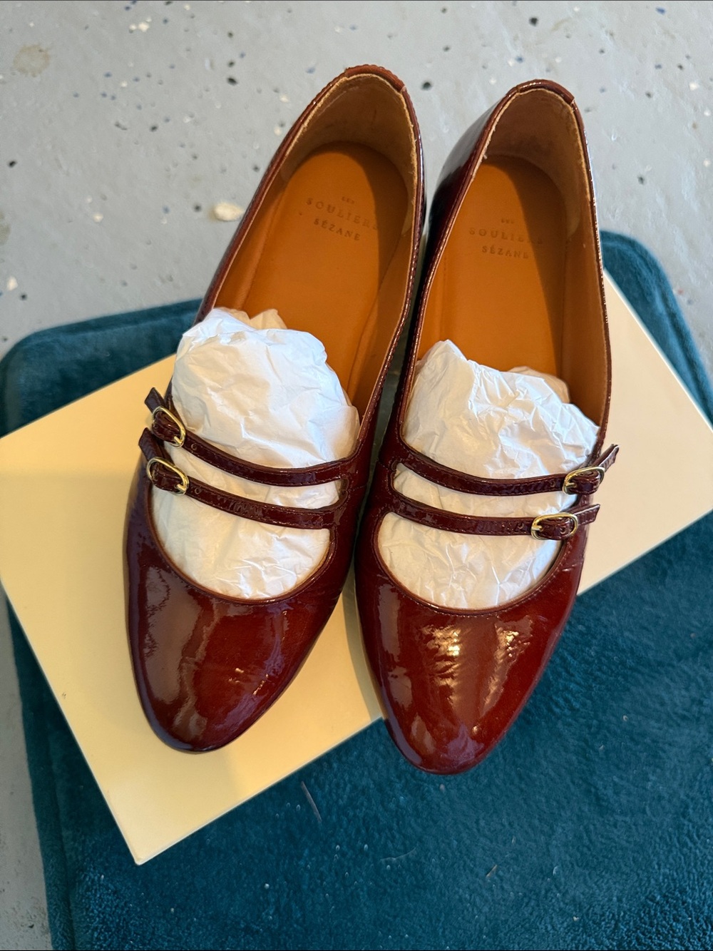 Sezane mahogany brown Patent Leather Double-Strap Loafers